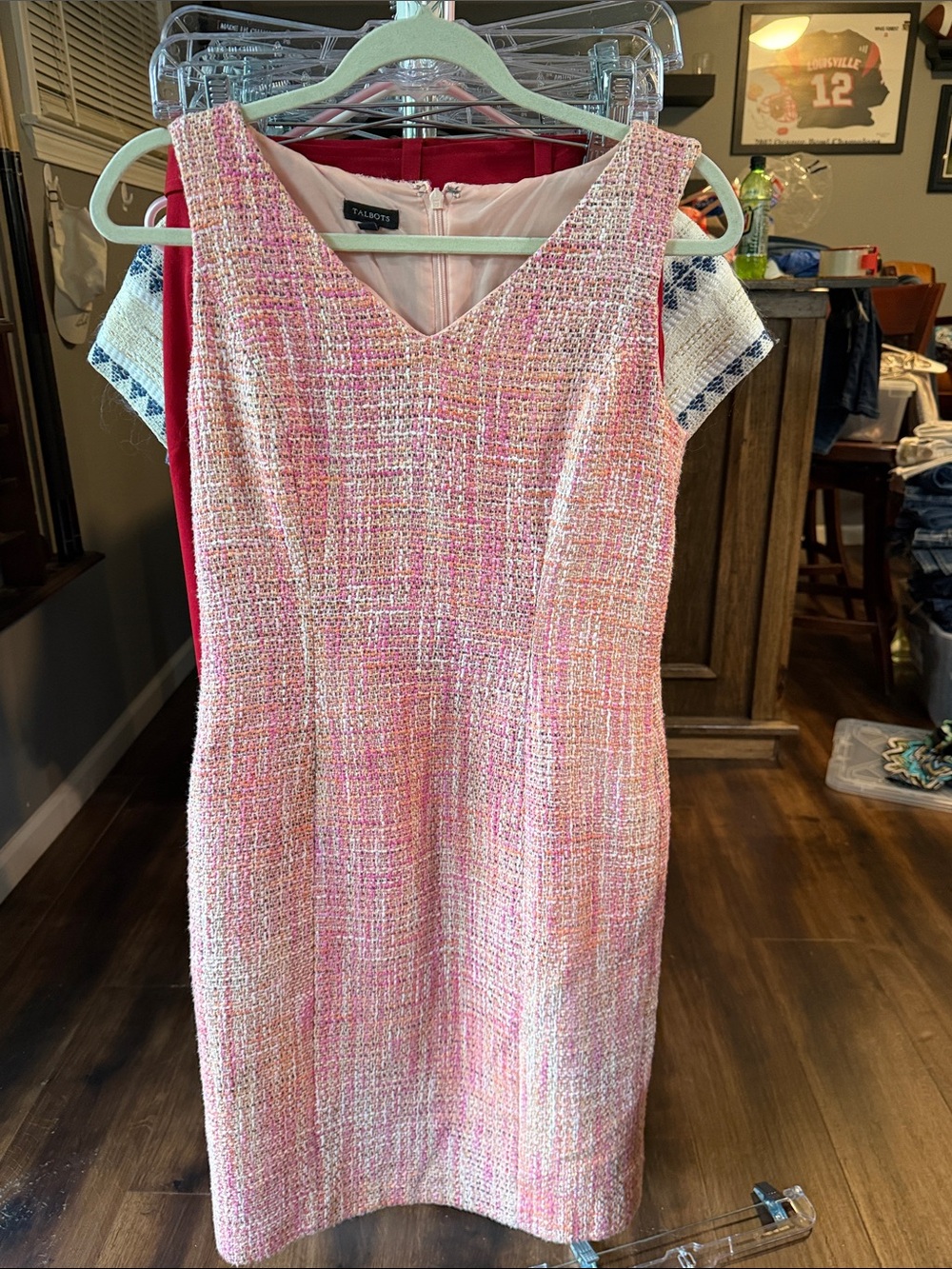 Talbots Pink Multi Tweed V‑Neck Sheath Dress